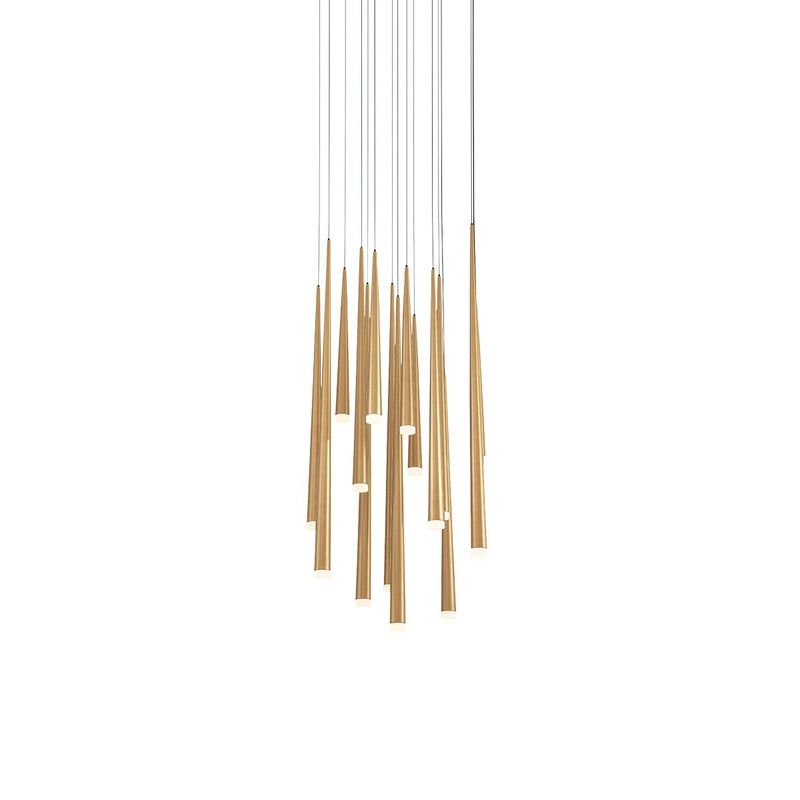 Cascade 15-Light Round Etched Pendant in Aged Brass