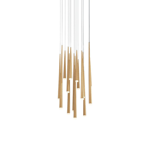 Cascade 15-Light Round Etched Pendant in Aged Brass