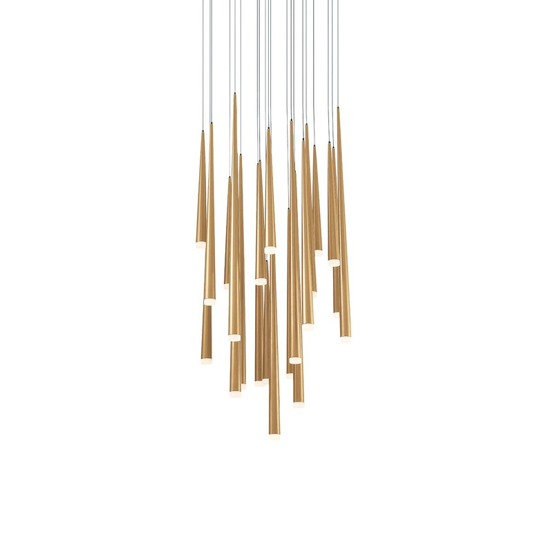 Cascade 21-Light Round Etched Pendant in Aged Brass