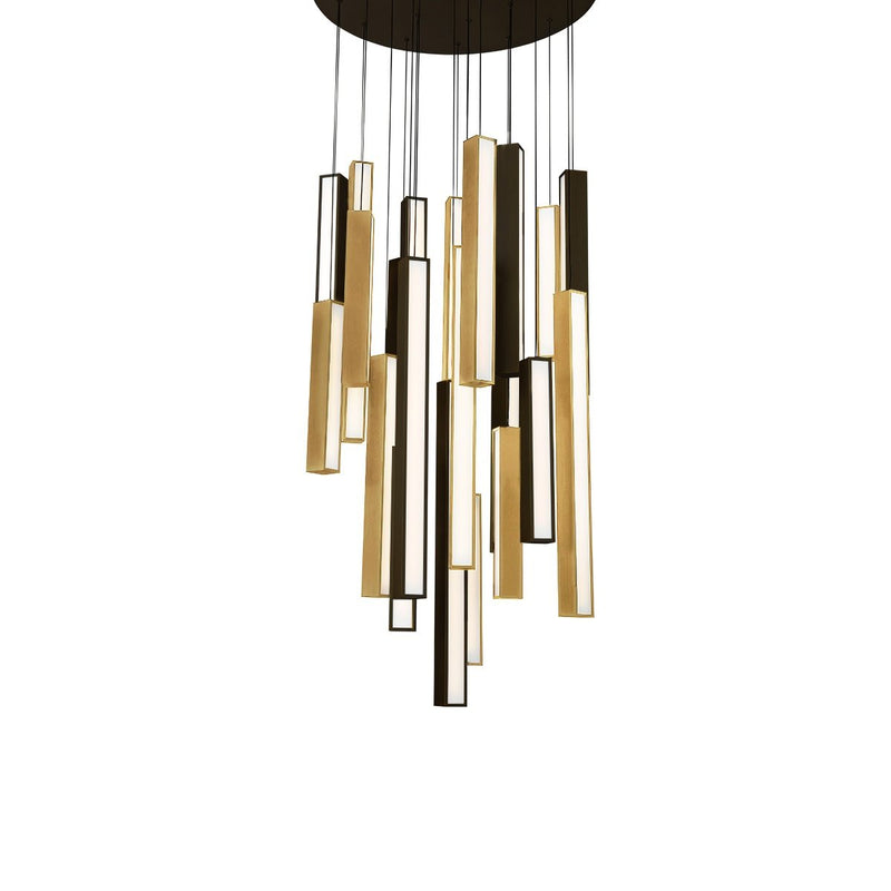 Chaos 21-Light Round Pendant in Black/aged Brass & Black