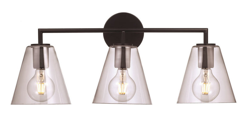 Clear Glass 3-Light 25.5" Vanity Light in Black