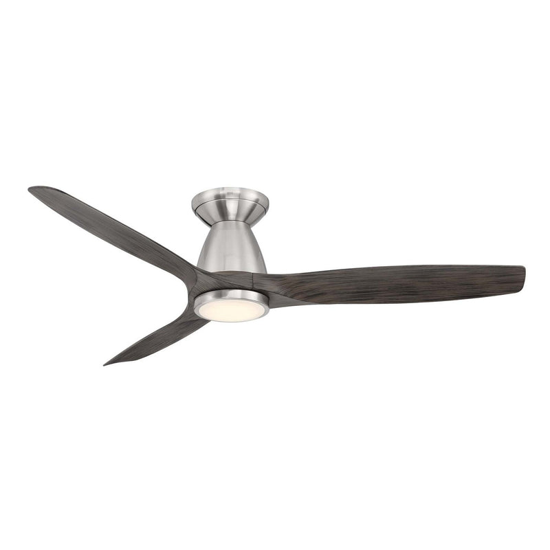 Skylark 54" Outdoor Flush Mount Ceiling Fan with Light in Brushed Nickel / Ebony