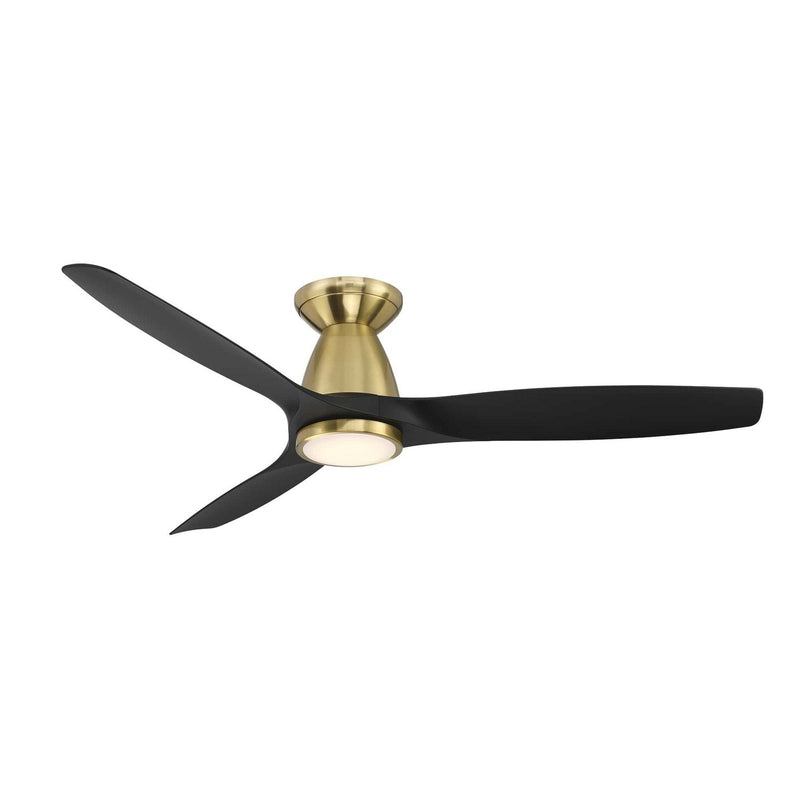Skylark 54" Outdoor Flush Mount Ceiling Fan with Light in Soft Brass / Matte Black