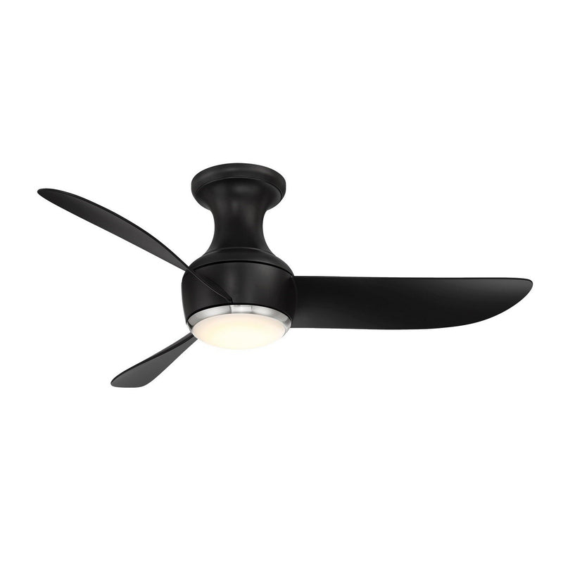 Corona 44" Outdoor Flush Mount Ceiling Fan with Light in Brushed Nickel / Matte Black