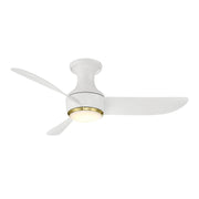 Corona 44" Outdoor Flush Mount Ceiling Fan with Light in Soft Brass / Matte White