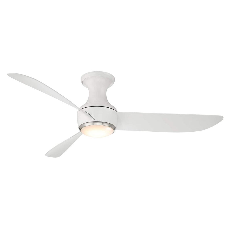 Corona 52" Outdoor Flush Mount Ceiling Fan with Light in Brushed Nickel / Matte White