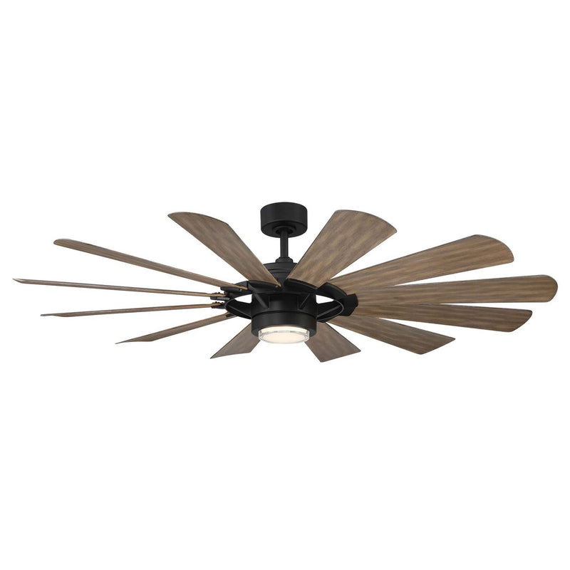 Wynd Mill 65" Outdoor Ceiling Fan with Light in Matte Black / Barn Wood