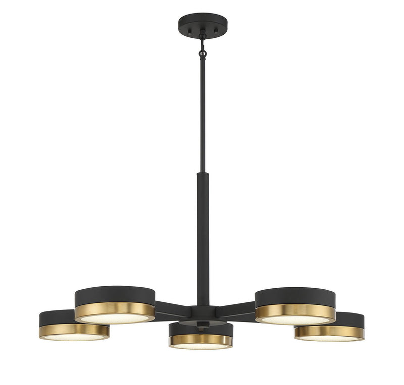 Ashor 5-Light Chandelier in Matte Black with Warm Brass Accents