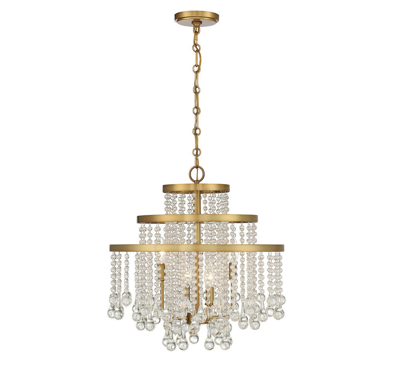Luna 4-Light Crystal Pendant in Warm Brass