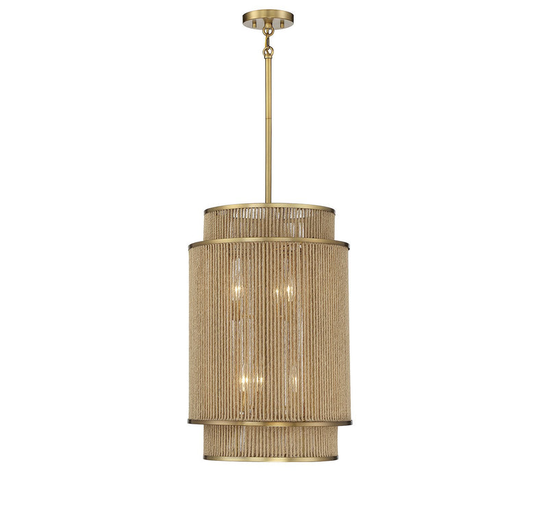 Ashburn 16" 6-Light Pendant in Warm Brass and Rope