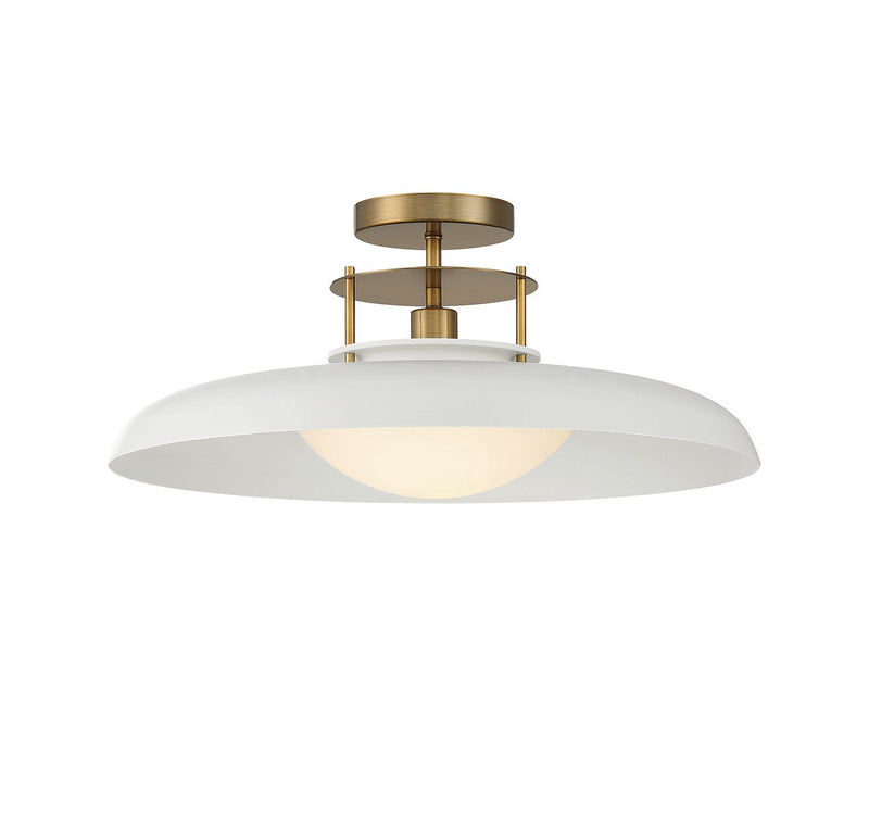 Gavin Semi-Flush Mount in White with Warm Brass Accents