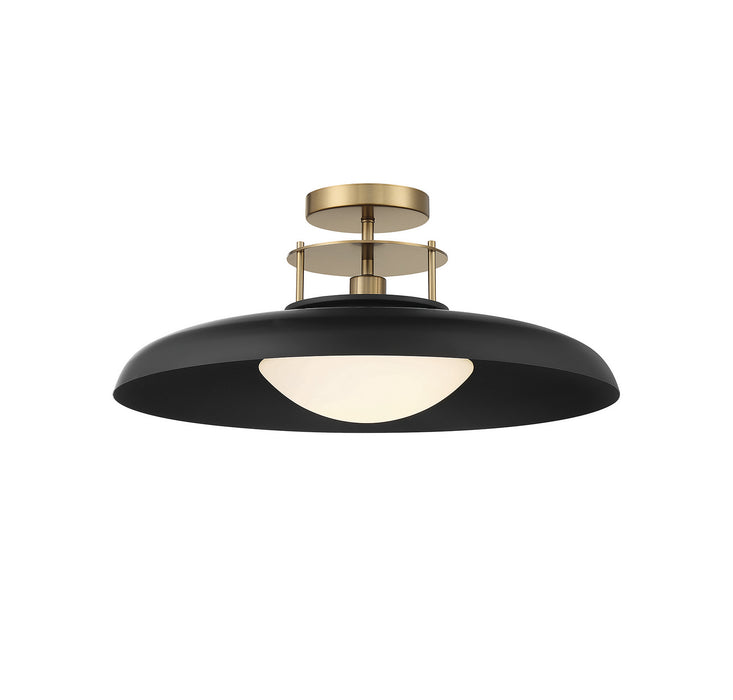 Gavin One Light Semi-Flush Mount in Matte Black with Warm Brass
