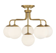 Marco 6-Light Opal Glass Semi-Flush Mount in Warm Brass