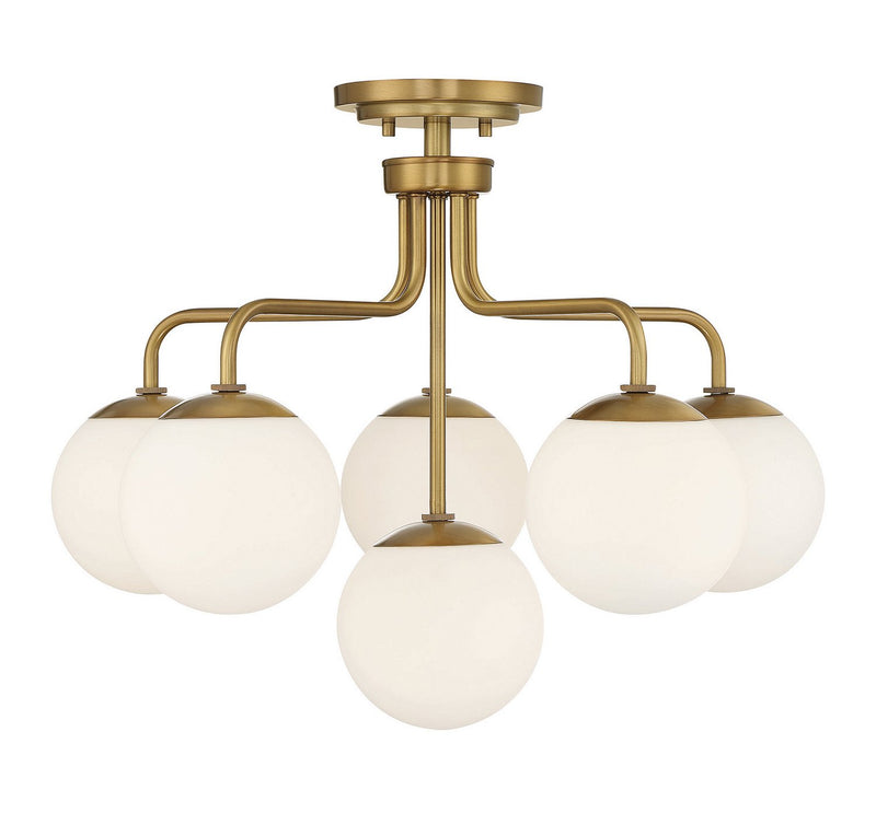 Marco 6-Light Opal Glass Semi-Flush Mount in Warm Brass