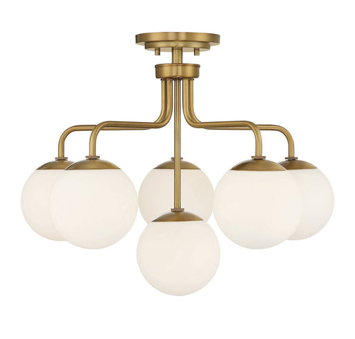 Marco 6-Light Opal Glass Semi-Flush Mount in Warm Brass