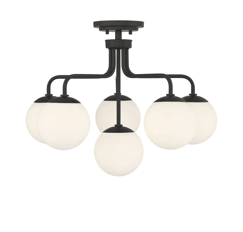 Marco 6-Light Opal Glass Semi-Flush Mount in Matte Black