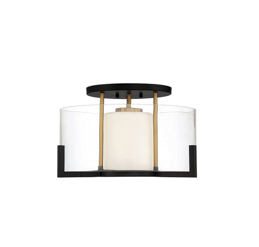 Eaton Semi-Flush Mount in Matte Black with Warm Brass Accents