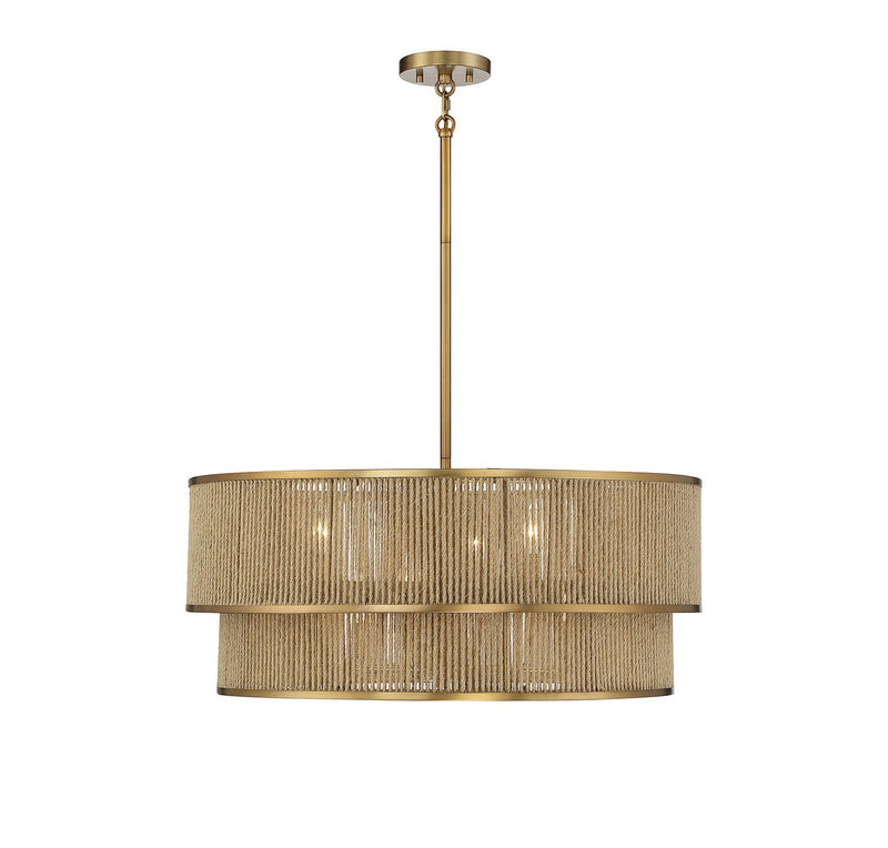Ashburn 28" 6-Light Pendant in Warm Brass and Rope