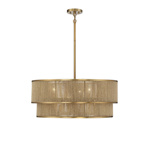 Ashburn 28" 6-Light Pendant in Warm Brass and Rope