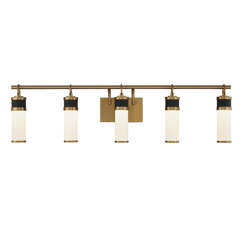 Abel 5-Light Bath Vanity Light in Matte Black with Warm Brass Accents