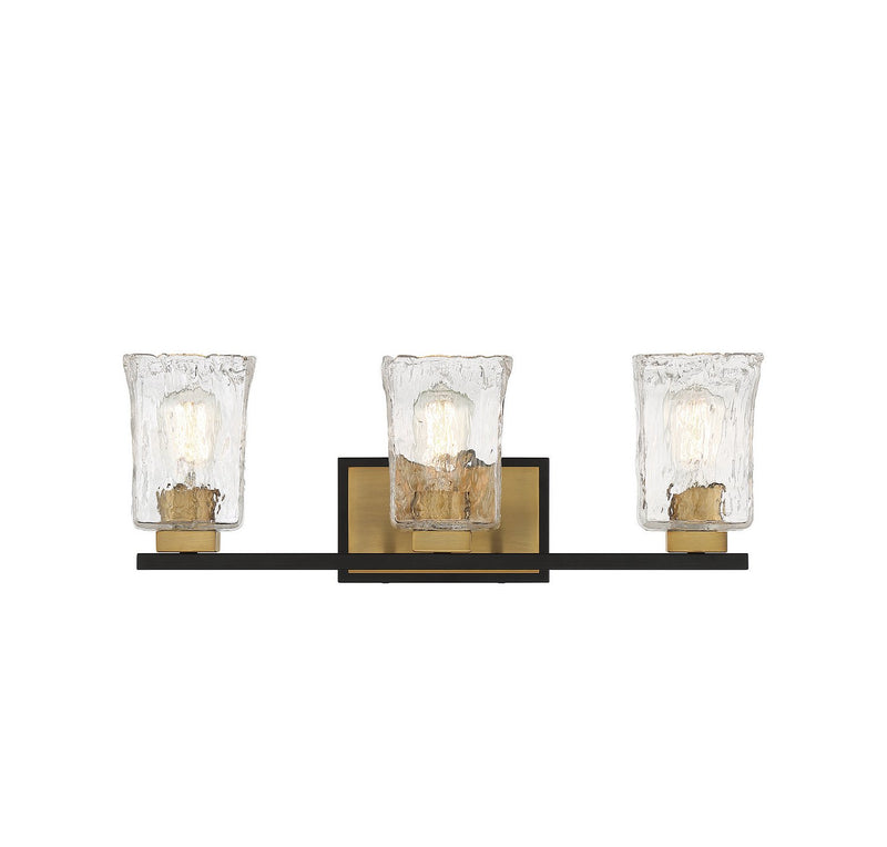 Sidney 3-Light Bath Vanity Light in Matte Black with Warm Brass Accents