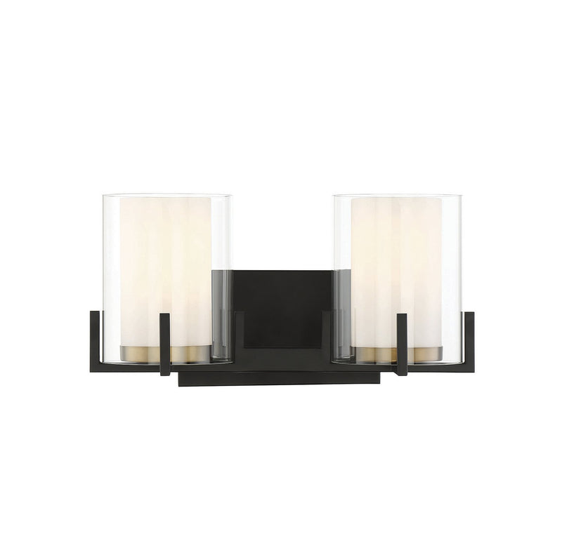 Eaton 2-Light Bath Vanity Light in Matte Black with Warm Brass Accents
