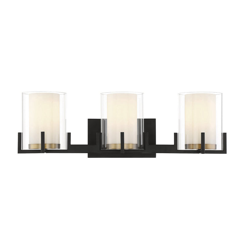 Eaton 3-Light Bath Vanity Light in Matte Black with Warm Brass Accents