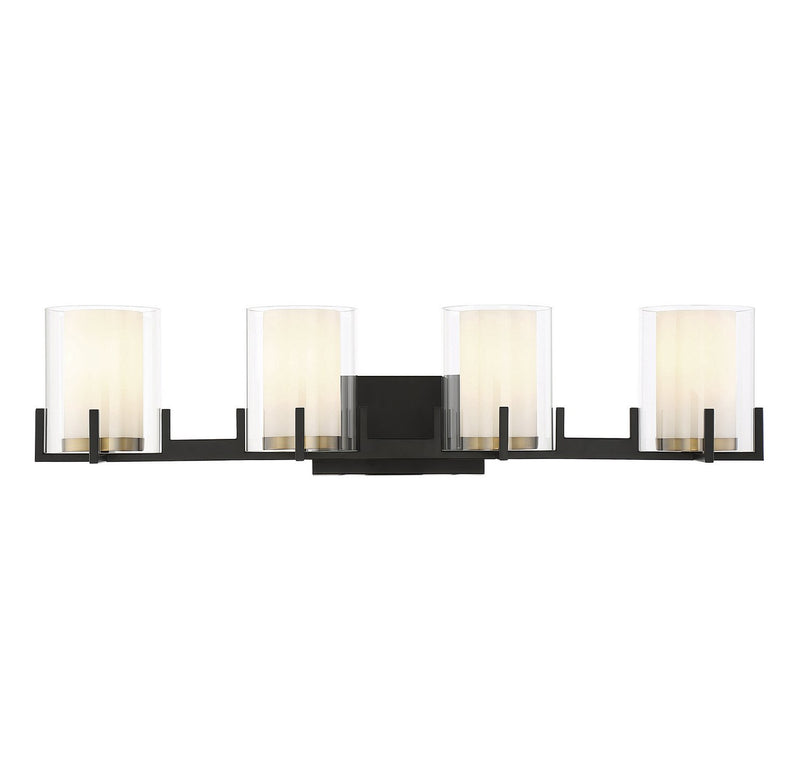 Eaton 4-Light Bath Vanity Light in Matte Black with Warm Brass Accents