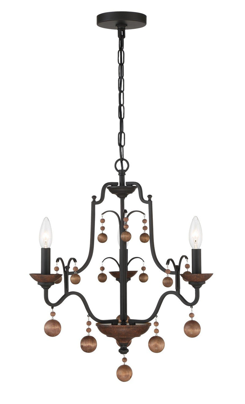 Colonial Charm 3-Light Chandelier in Old World Bronze w/Walnut