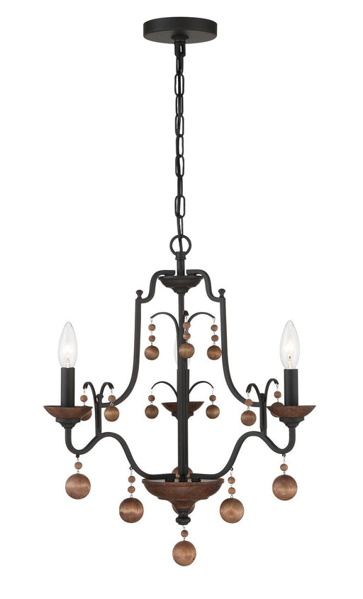Colonial Charm 3-Light Chandelier in Old World Bronze w/Walnut