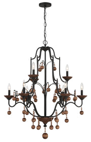 Colonial Charm 9-Light Chandelier in Old World Bronze w/Walnut