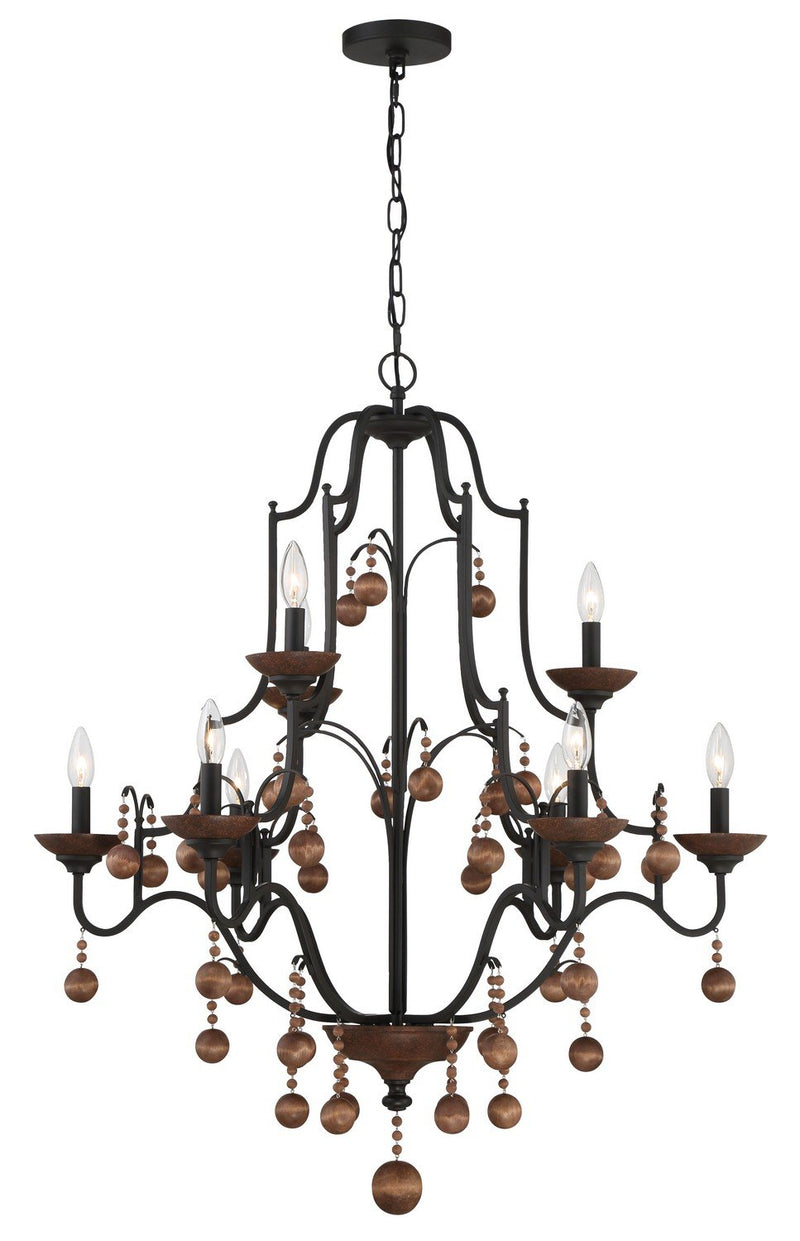 Colonial Charm 9-Light Chandelier in Old World Bronze w/Walnut