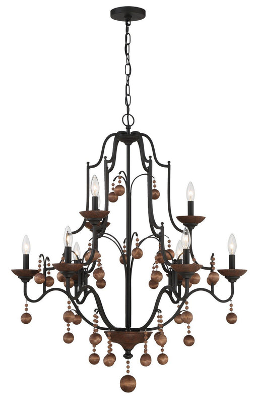 Colonial Charm 9-Light Chandelier in Old World Bronze w/Walnut
