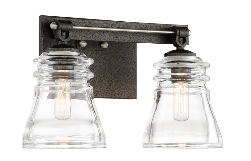Graham Avenue 2-Light Bath Vanity Light in Smoked Iron and Brushed Nickel