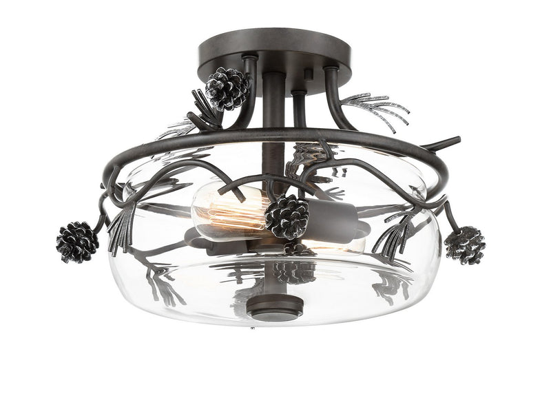 Ponderosa Ridge 2-Light Semi-Flush Mount in Weathered Spruce w/Silver Highlights