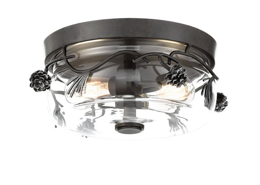 Ponderosa Ridge 2-Light Flush Mount in Weathered Spruce w/Silver Highlights