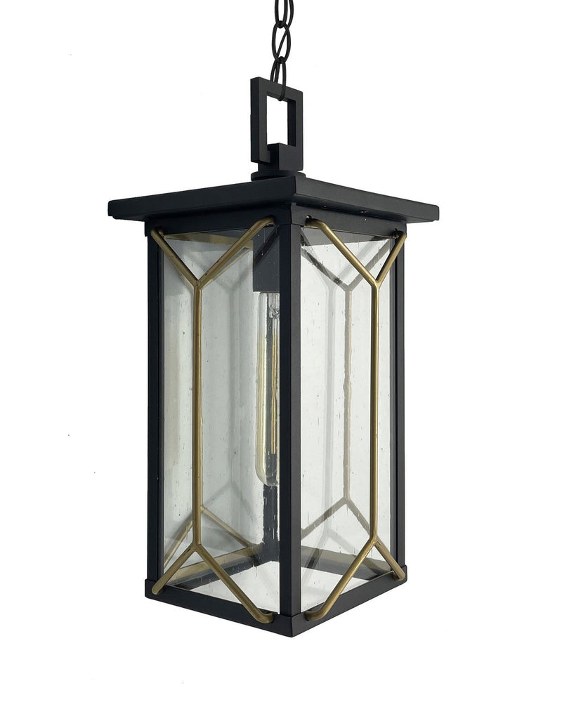 Hillside Manor Outdoor Lantern Pendant in Sand Coal and Mystic Gold