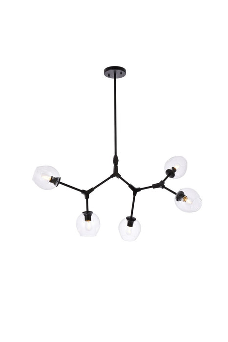 Cavoli Five Light Chandelier in Black & Clear
