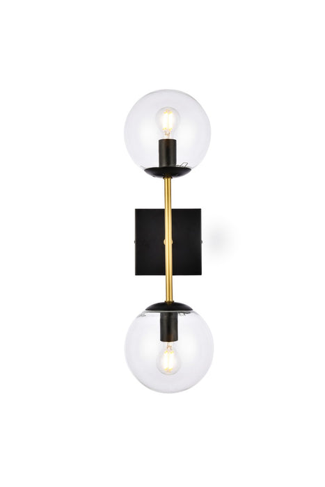 Neri Two Light Wall Sconce in Black & Brass & Clear