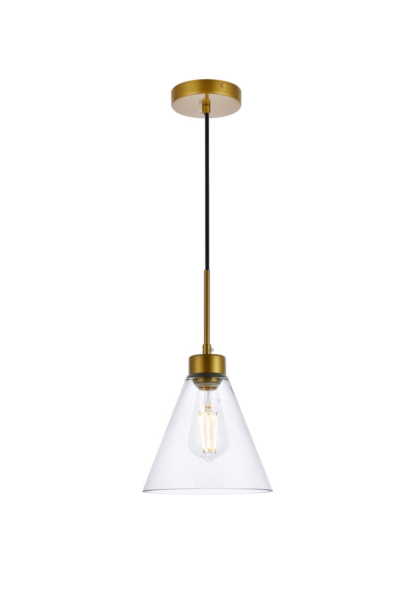 Mera One Light Pendant in Brass & Clear