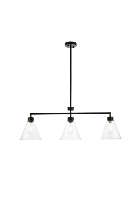 Mera Three Light Pendant in Black & Clear
