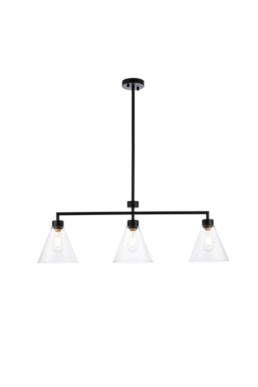 Mera Three Light Pendant in Black & Clear