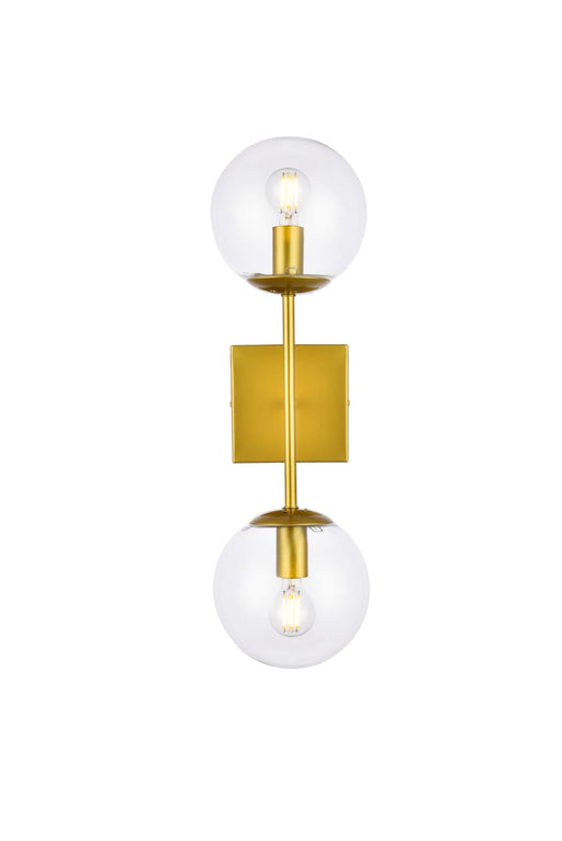 Neri Two Light Wall Sconce in Brass & Clear
