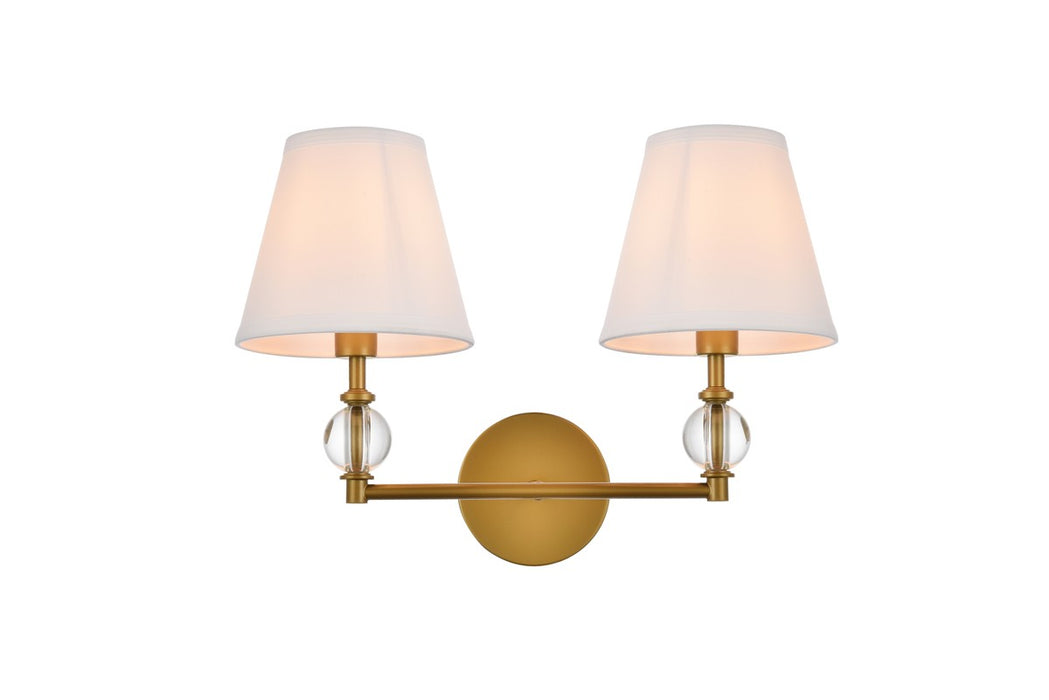 Bethany 2-Light Bath in Brass & White Fabric Shade - Lamps Expo