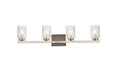 Cassie Four Light Bath in Satin Nickel & Clear Shade