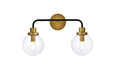 Hanson Two Light Bath in Black & Brass & Clear Shade