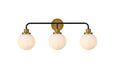Hanson Three Light Bath in Black & Brass & Frosted Shade