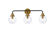 Hanson Three Light Bath in Black & Brass & Clear Shade