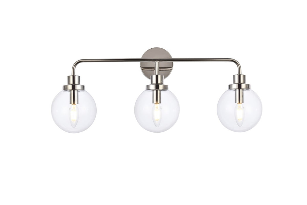 Hanson Three Light Bath in Polished Nickel & Clear Shade