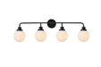 Hanson Four Light Bath in Black & Frosted Shade